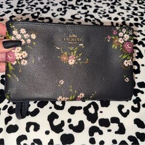 Coach Black Floral Wristlet